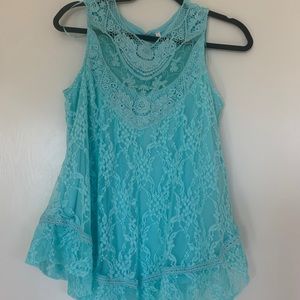 Aqua turquoise Lace Blue tank Top
